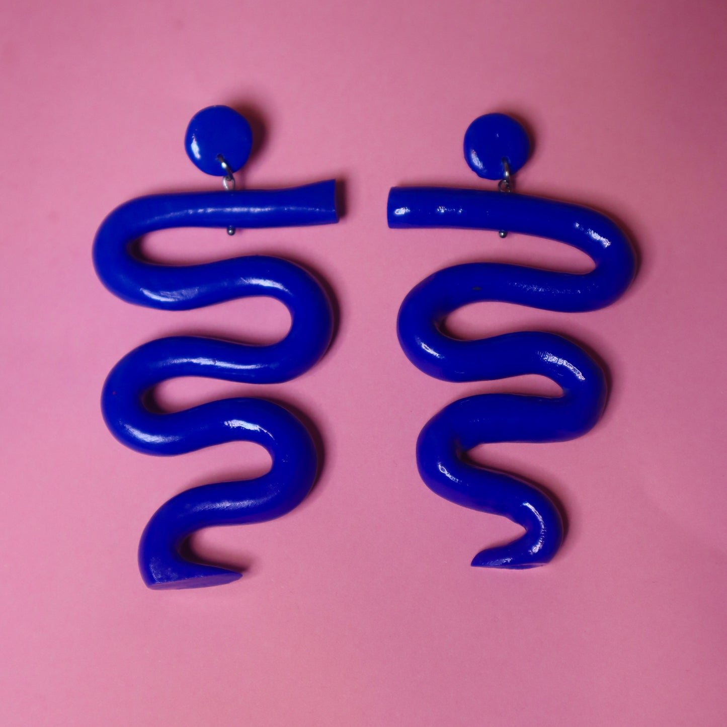 Electric Blue Wave Handmade Polymer-Clay Statement Earrings
