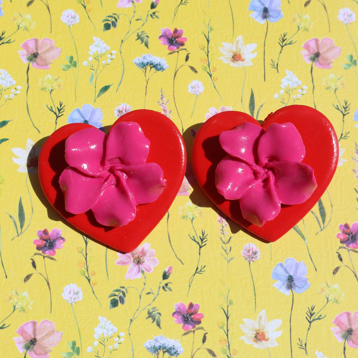 Handmade Blooming Heart Studs Statement hypo-allergenic earrings