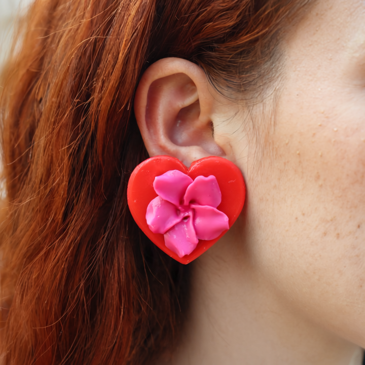 Handmade Blooming Heart Studs Statement hypo-allergenic earrings