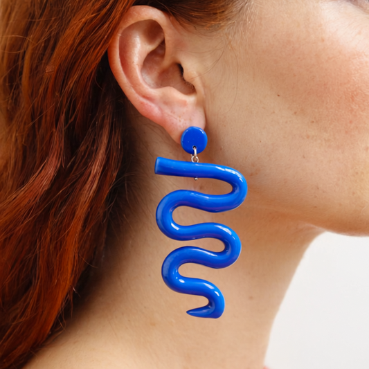 Electric Blue Wave Handmade Polymer-Clay Statement Earrings