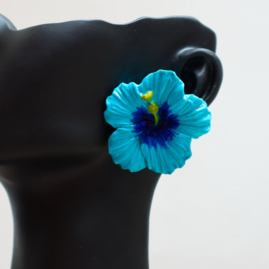 Handmade Blue Hibiscus Heat Statement Studs