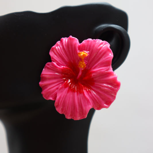 Handmade Pink Hibiscus Heat Statement Studs