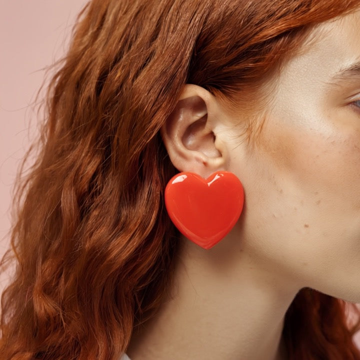 Crimson Crush handmade Red Heart Statement hypo-allergenic earrings