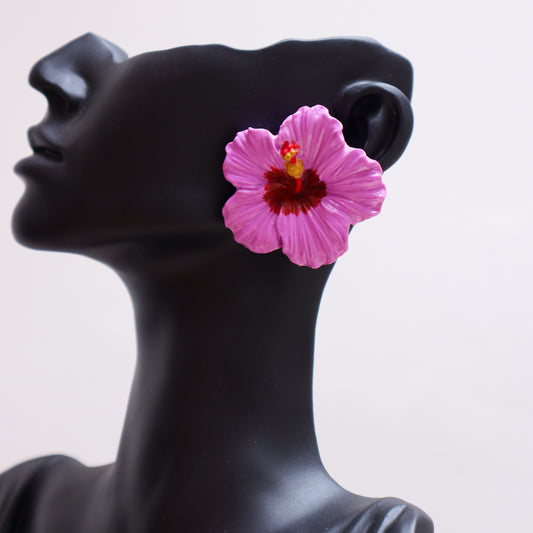 Handmade Violet Hibiscus Heat Statement Studs