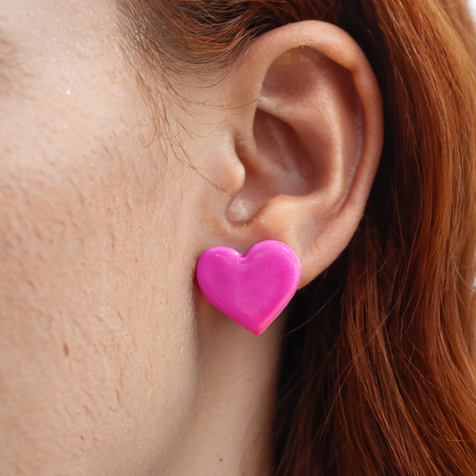 Handmade Pink Wink Heart Studs Statement hypo-allergenic earrings