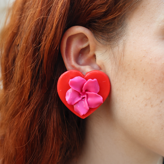 Handmade Blooming Heart Studs Statement hypo-allergenic earrings