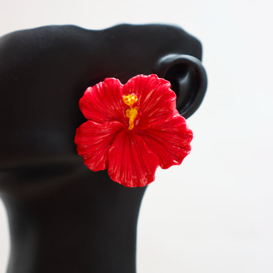 Handmade Red Hibiscus Heat Statement Studs
