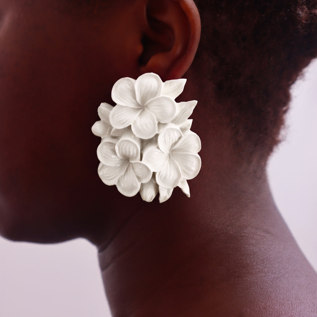 Large Statement Clay Flower Bridal, Wedding Earrings