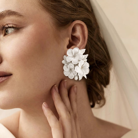 Large Statement Clay Flower Bridal, Wedding Earrings